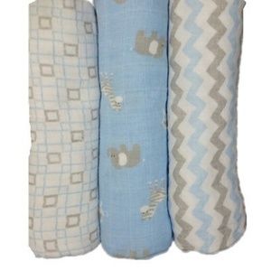 100% Cotton Swaddle Blankets - 3 pk - BLUE (BOY)